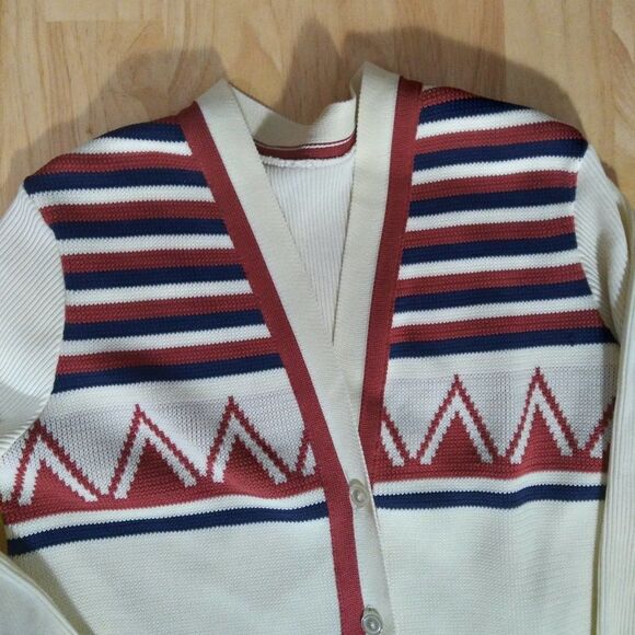 Vintage Geometric Color Block Knit Cardigan Sweater - Picture 3 of 5